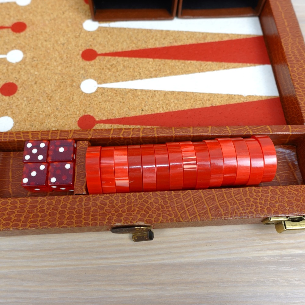 Vintage Bakelite Backgammon Board Game Butterscotch Cream Marbled Checkers Set - Picture 11 of 16